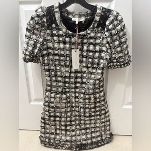 Elegant Black and White Tweed Dress